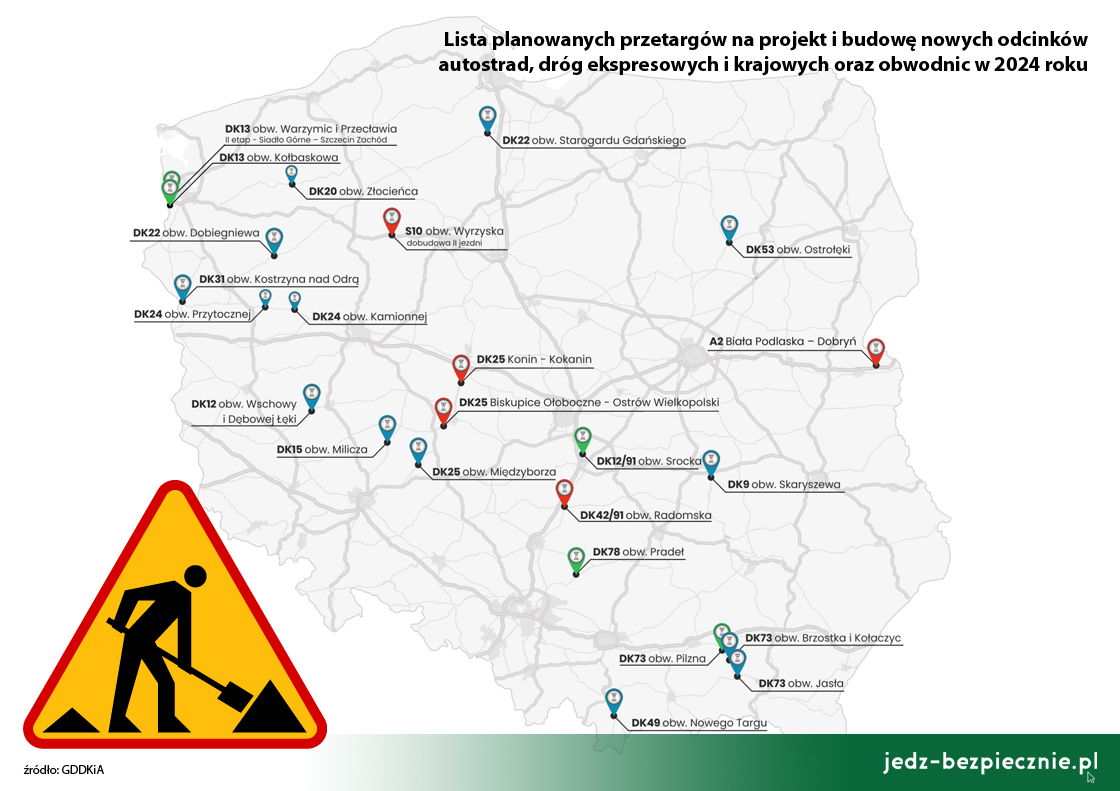 Polskie drogi – planowane w 2024 roku prztargi na projekty i budowy